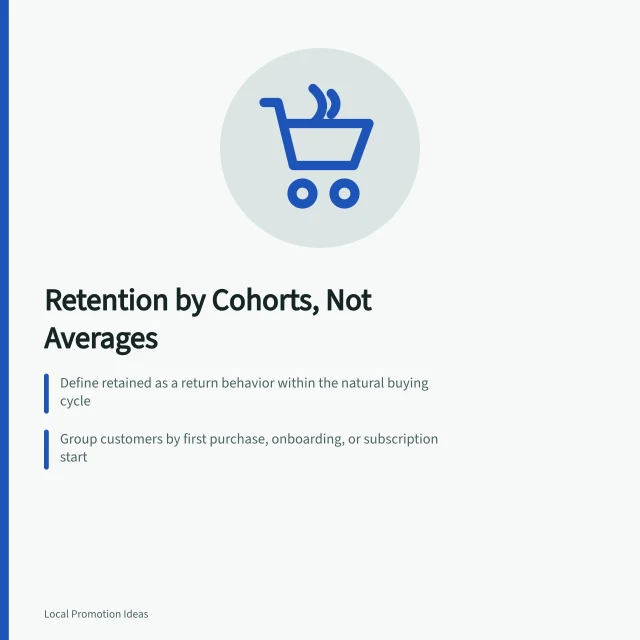Card about measuring customer retention through comparable cohorts and return behavior. Building Customer Retention Around Cohorts, Not Averages