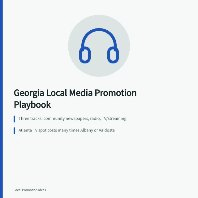 Card comparing Georgia local media rates, deadlines, and market sizes. How Georgia small businesses partner with local media for promotion