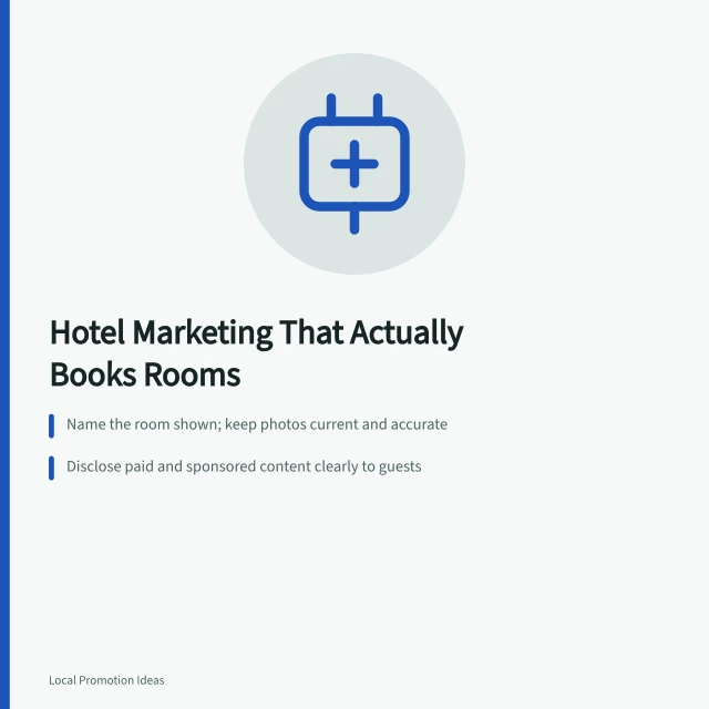 Card summarizing hotel marketing practices for accurate rooms and bookings. The habits behind hotel marketing that actually book rooms