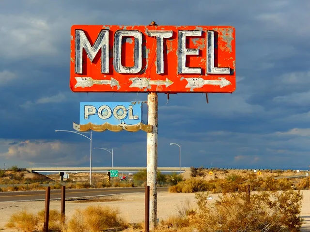 road, signal, guidance, sign, signpost, travel, motel, vintage, abandoned, trip, blue travel, blue road, blue vintage, motel, motel, motel, motel, motel. Do accurate pins and real hours fix most roadside navigation apps errors?