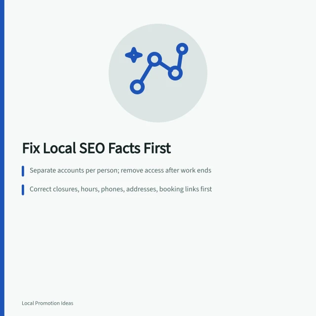 Card summarizing local SEO steps: profiles, corrected facts, location pages. How to Improve Local SEO for Small Businesses: A Practical Read