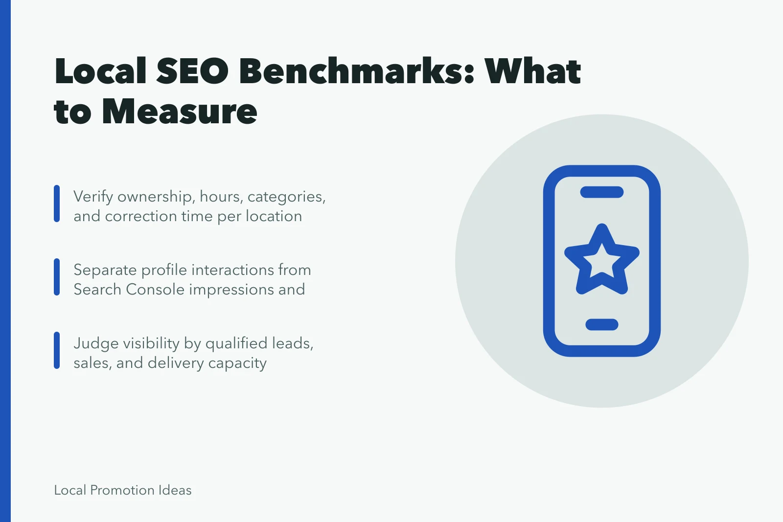 Card summarizing local SEO benchmark metrics for small businesses. What Local SEO Benchmarks Mean for a Small Business