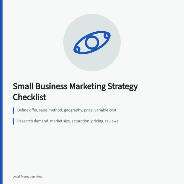 Checklist card for small business marketing strategy steps and safeguards. Small Business Marketing Strategy Checklist: Every Item, With the Reason Behind It