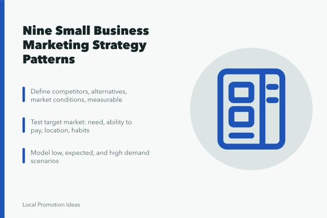 Small business marketing strategy card with nine focused patterns and tradeoffs. What Separates the Strong Small Business Marketing Strategy Examples From the Weak