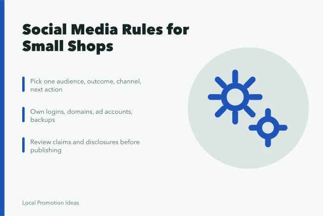 Card summarizing small business social media control and disclosure practices. Operating Principles for Small Business Social Media