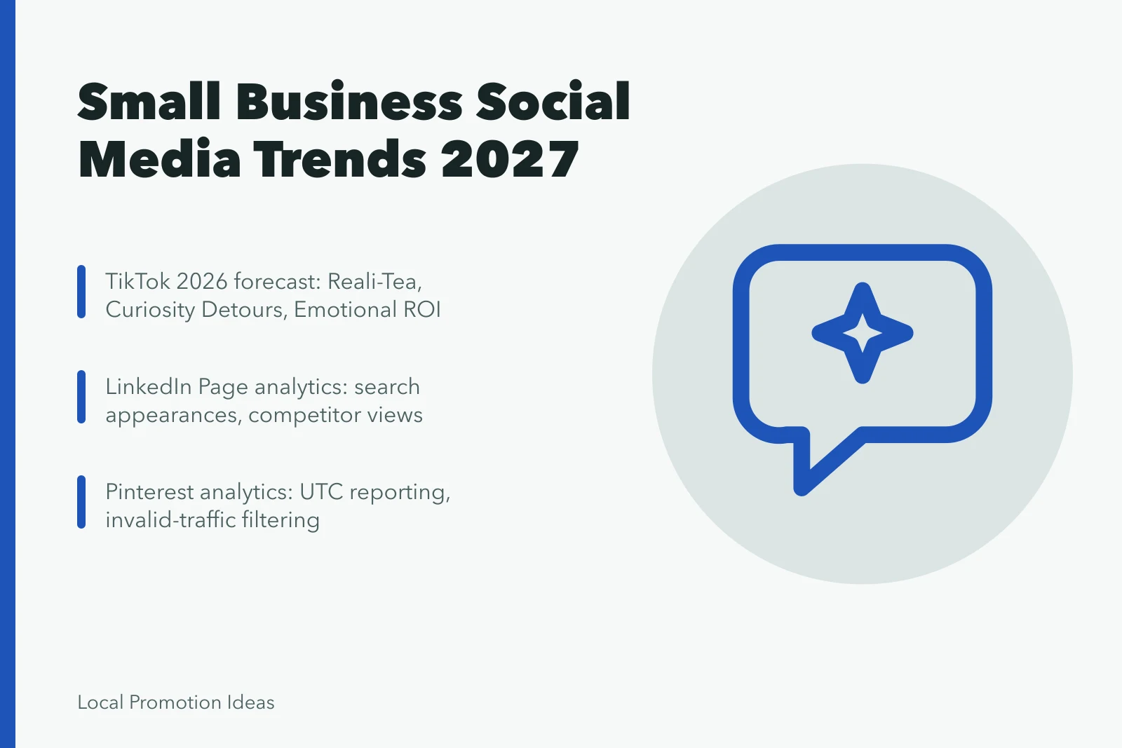 Card summarizing small business social media trends for 2027. 8 Things to Weigh Up on Small Business Social Media Trends