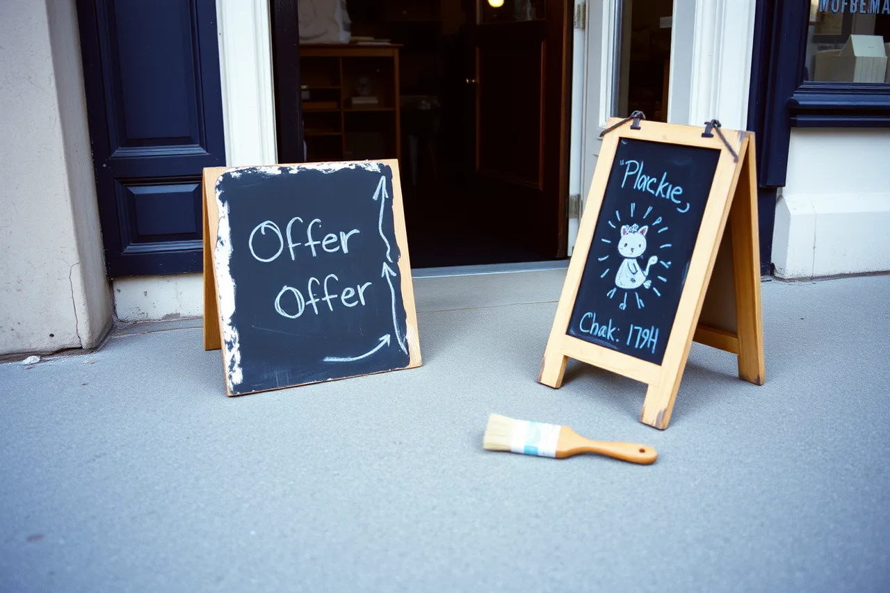 Chalk sign on sidewalk outside a small shop entrance (5 Local Promotion Ideas for a Small Business with No Budget)