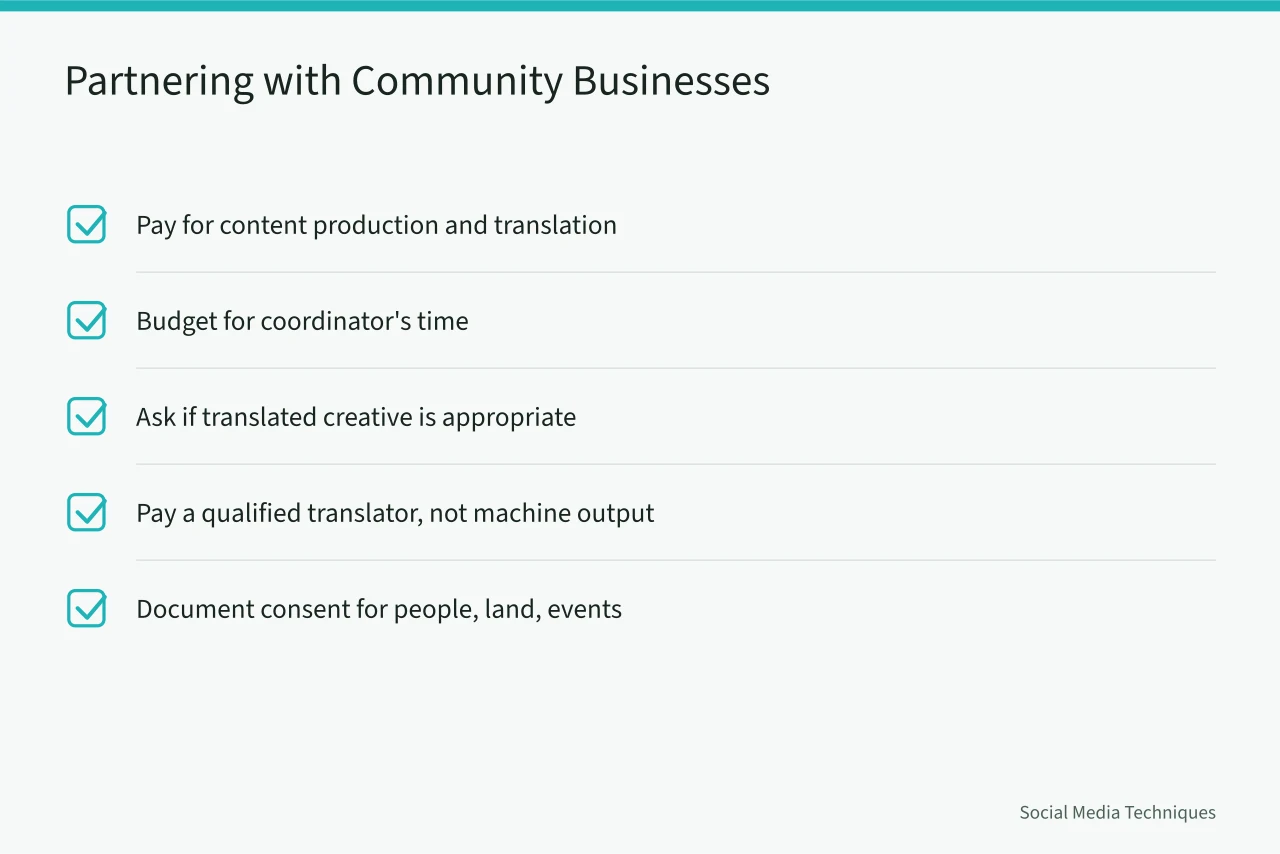 Checklist for partnering with First Nations, Metis and Northern community businesses (Advertising to rural and Northern Canada with Facebook Groups)