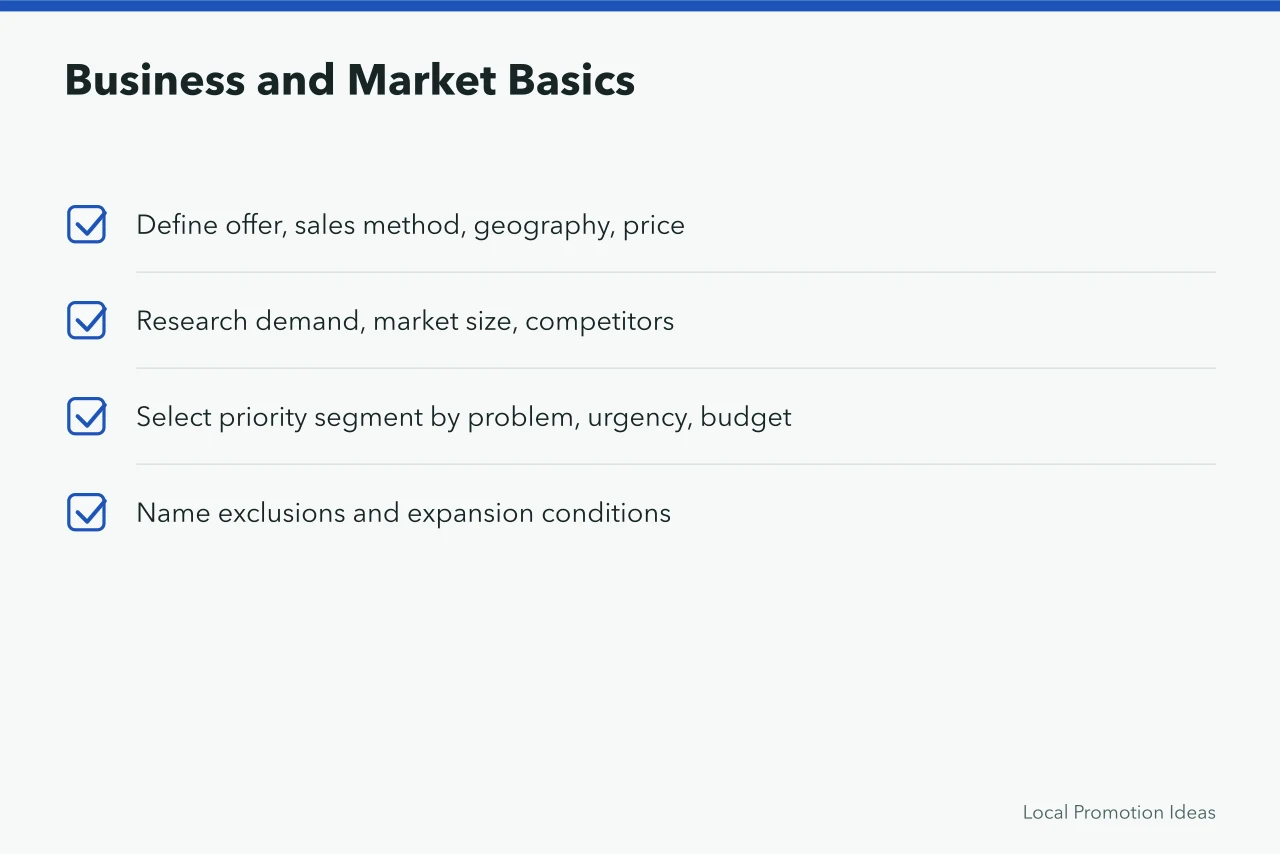 Checklist of business and market definition items (Small Business Marketing Strategy Checklist: Every Item, With the Reason Behind It)